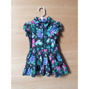 GUESS Girls Floral Button Down Ruffle Dress Black Blue Pink Roses Party Dress 3T
